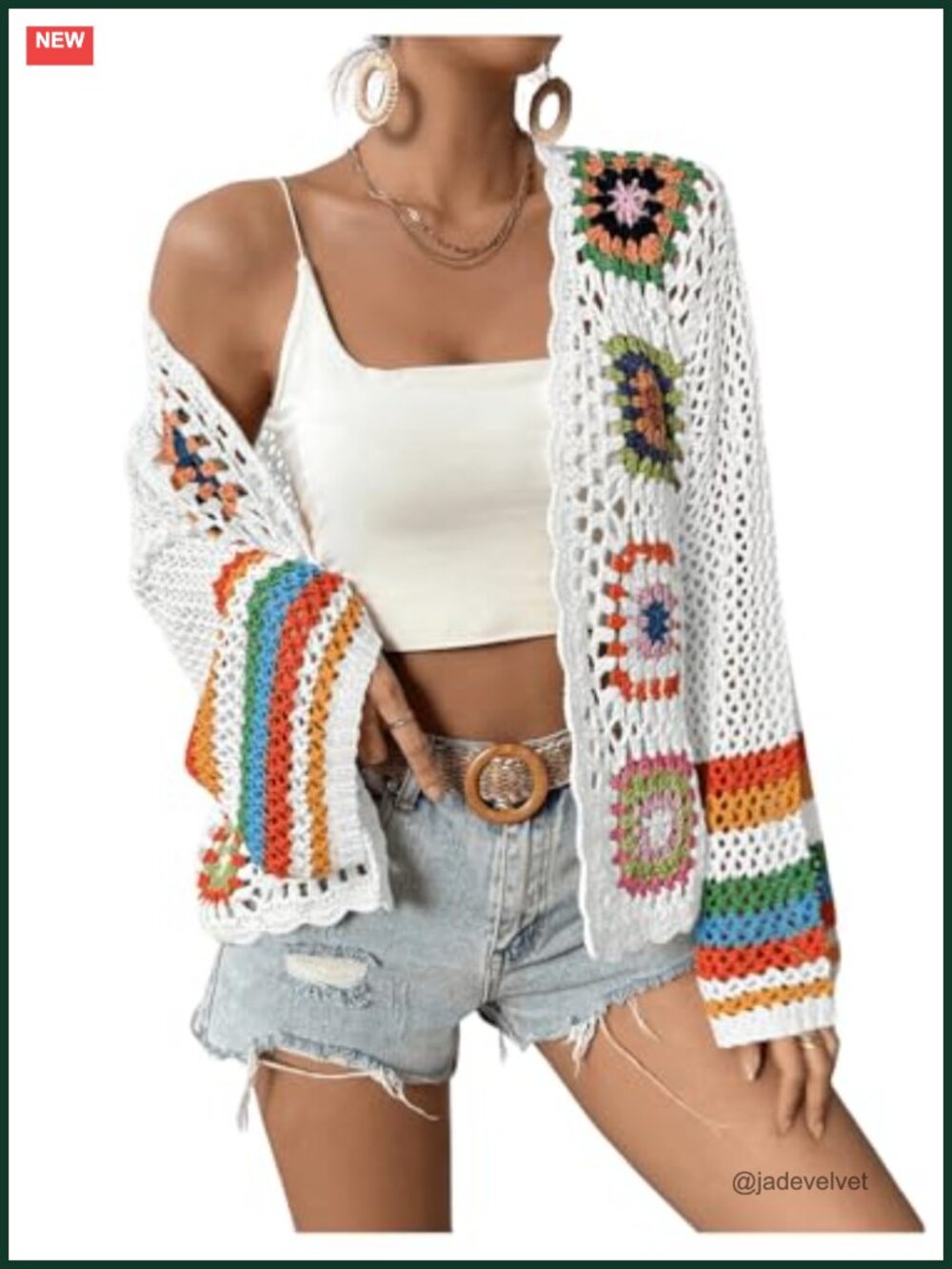 Floral Crochet Open Front Cardigan Sweater Lightweight Long Sleeve V-Neck Loose - Picture 3 of 6